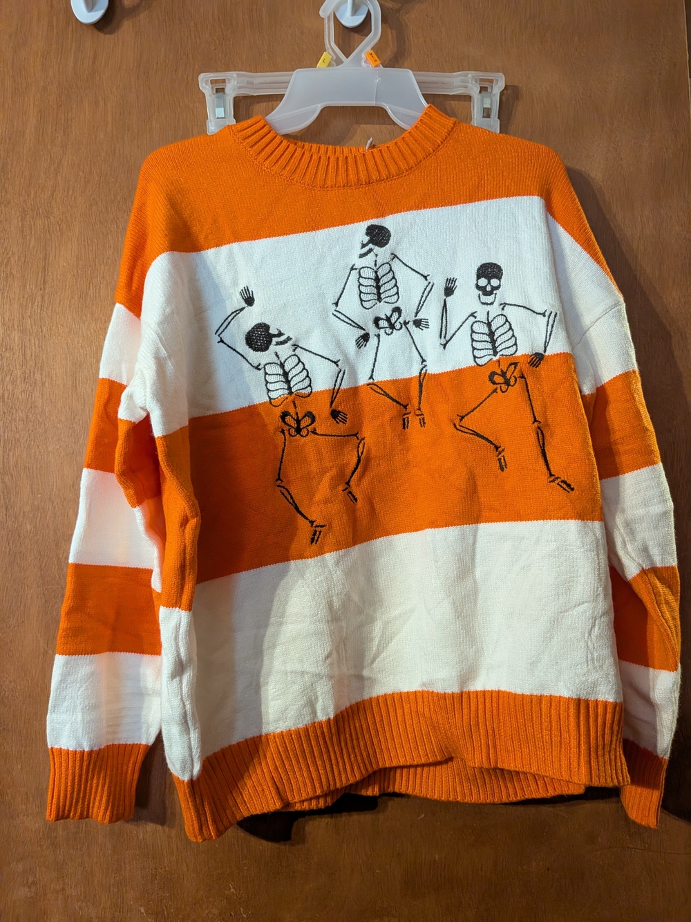 Orange & White Striped Skeleton Graphic Sweater